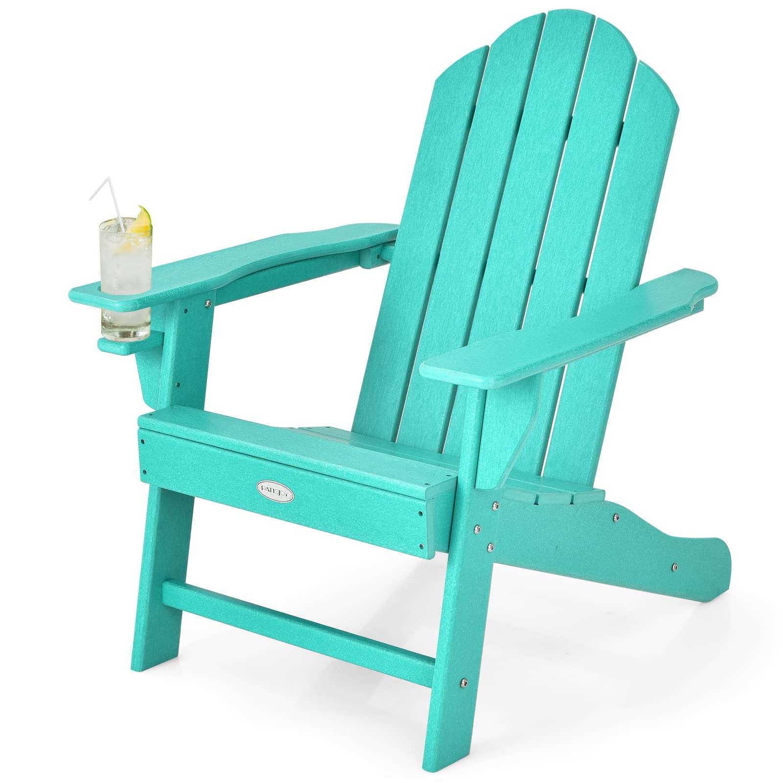 Tangkula Adirondack Chair Outdoor, Fade Resistant HDPE Armchairs with Cup Holder
